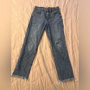 Madewell perfect vintage jean, fringed ends, straight leg size 27